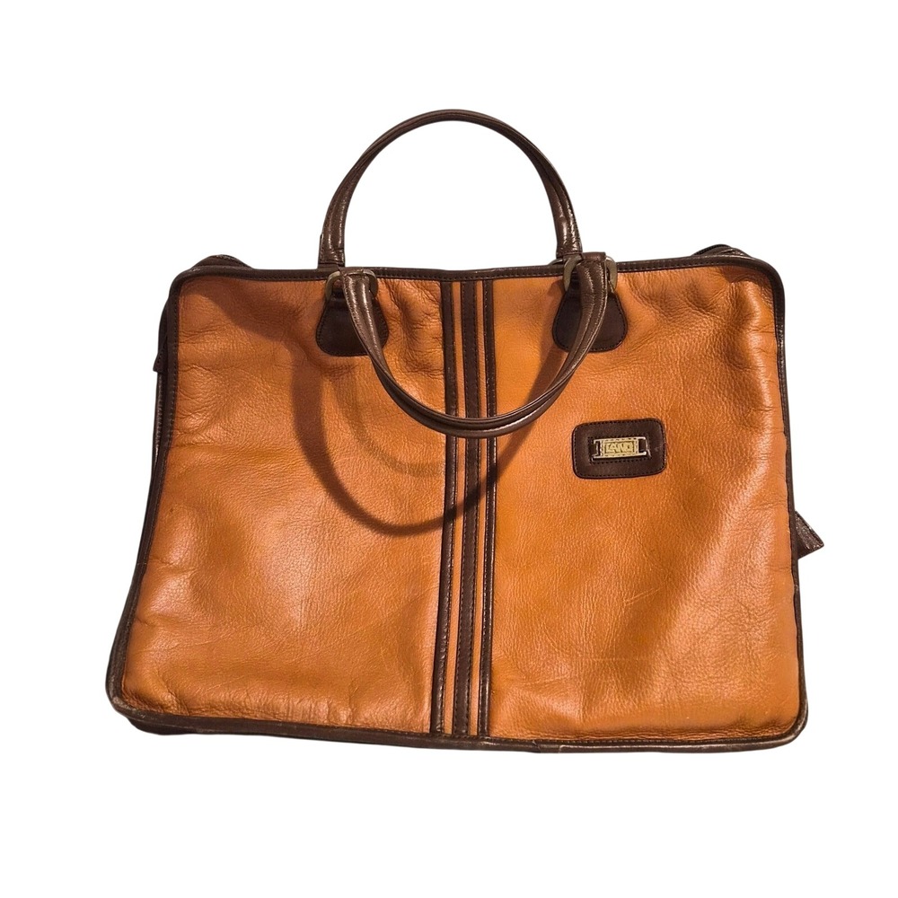 LAND Leather Briefcase Tan Brown Vintage Document Bag Made in Colombia Business